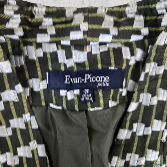 90s Vintage Green White Retro Geometric Tweed Evan Picone Blazer Jacket Size 12P - Picture 5 of 7